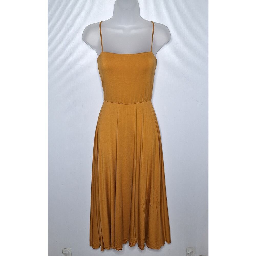 Audrey 3+1 Square Neck Midi Tank Dress Modal Jersey Mustard Small Sundress 70s
